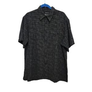 Washable Linen Blend Marc Edwards Black Plaid Short Sleeve Button Down Shirt